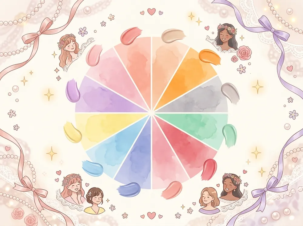 A colour wheel showing peach and orange opposite blue, and green opposite red