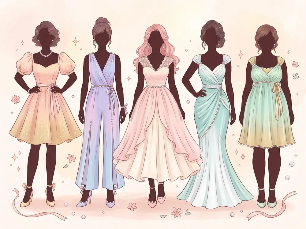 Five simple body silhouettes: inverted triangle, rectangle, pear, hourglass and apple
