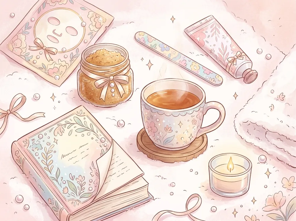 A flat lay of simple pamper items on a fluffy towel